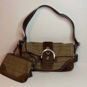 Coach Y2K Mini SoHo Brown Suede Signature Micro C Monogram Shoulder Bag